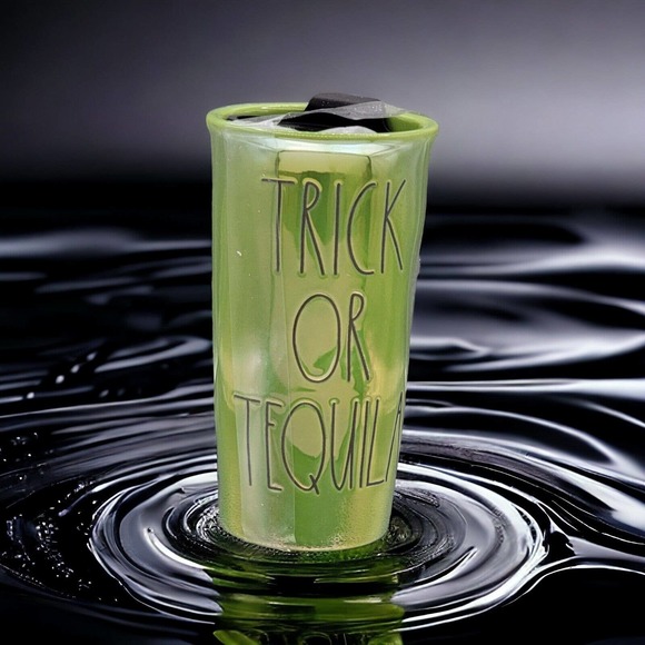 RAE DUNN Iridescent Green Halloween Trick Or Tequila Travel Mug Tumbler 15 oz - Picture 1 of 3
